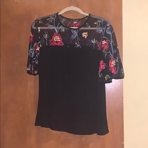 Black dress shirt with floral embroidery
